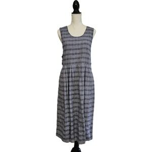 Vintage 90s Bryn Connelly Navy Check Pleated Midi Dress Size 6P Preppy Academia